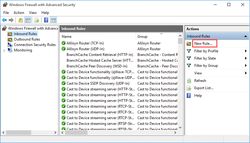 Windows Firewall with Advanced Security Window