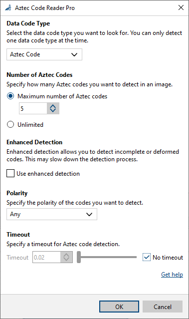 Aztec Code Reader Pro vTool Settings