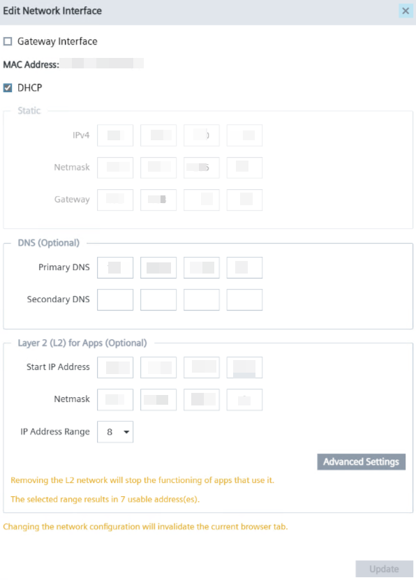 Edit Network Interface Dialog