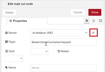 Siemens Flow Creator: Editing the BaslerVisionConnector/request Topic 