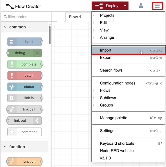 Siemens Flow Creator: Importing the MQTT JSON Test File