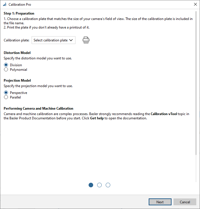 Calibration vTool Settings - Step 1