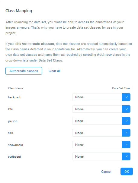 Class Mapping Dialog