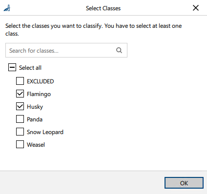 Select Classes Dialog