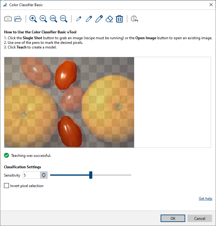 Color Classifier vTool Settings after Teaching