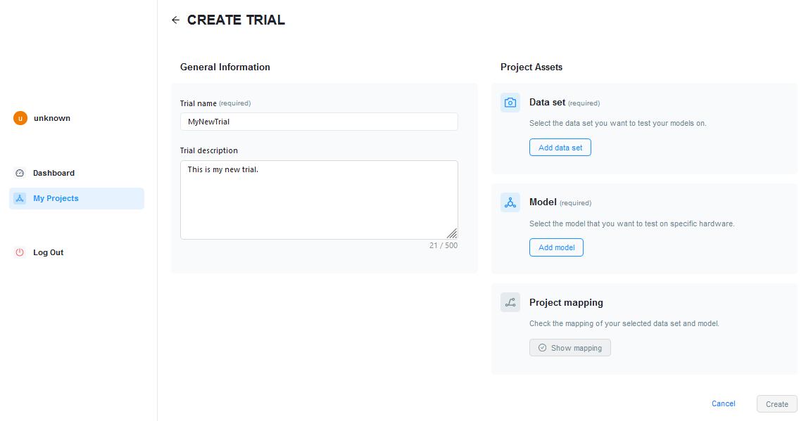 Create Trial Page