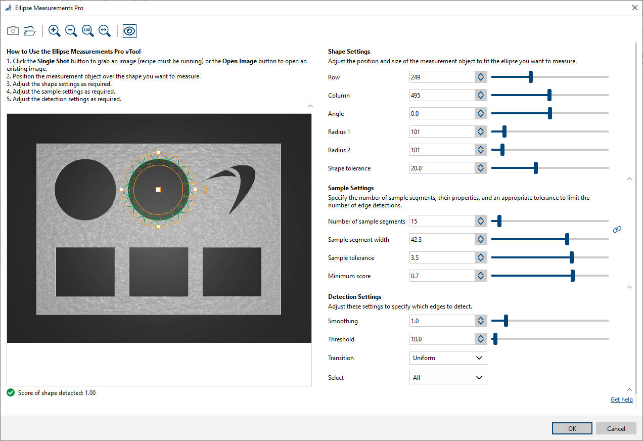 Ellipse Measurements Pro vTool Settings