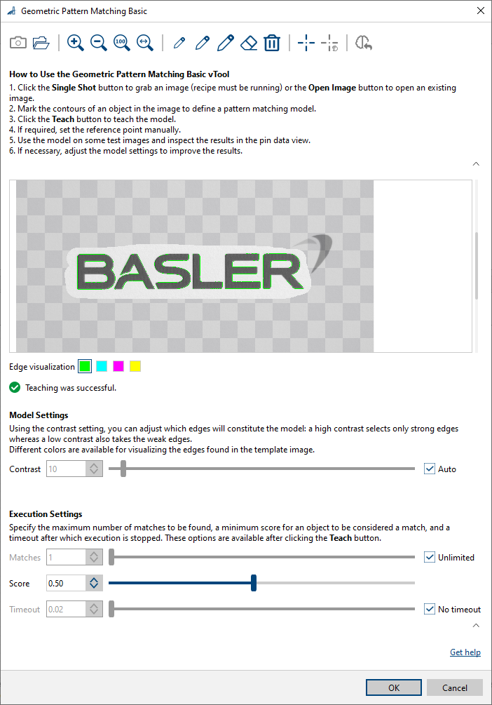 Geometric Pattern Matching Basic vTool Settings