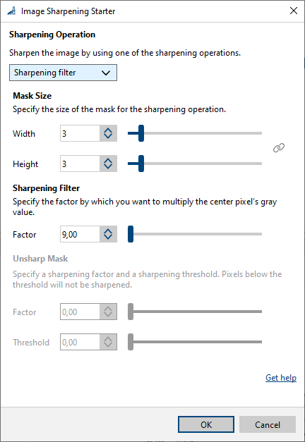 Image Sharpening Starter vTool Settings