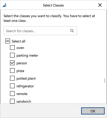 Select Classes Dialog