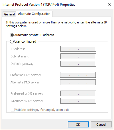 Internet Protocol Version 4 Properties (Alternate Configuration)