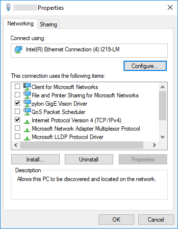 Network Adapter Properties Window