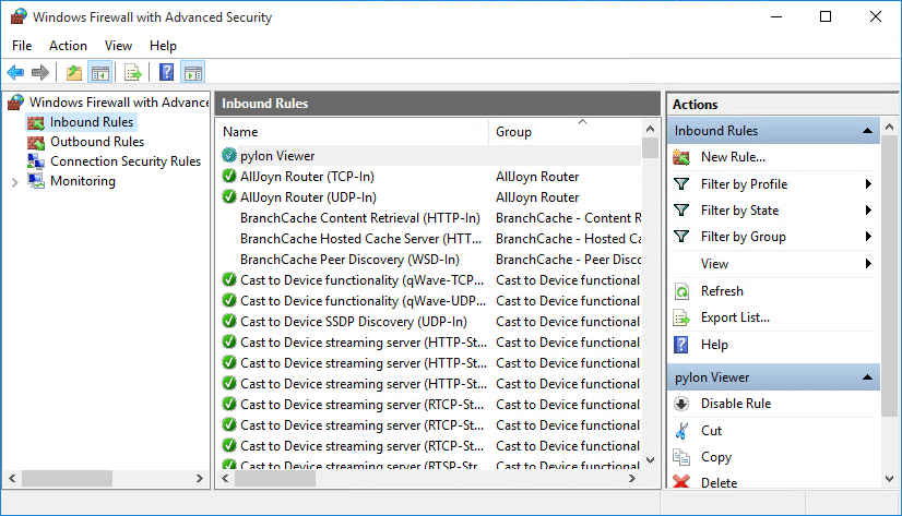 Windows Firewall with Advanced Security Window