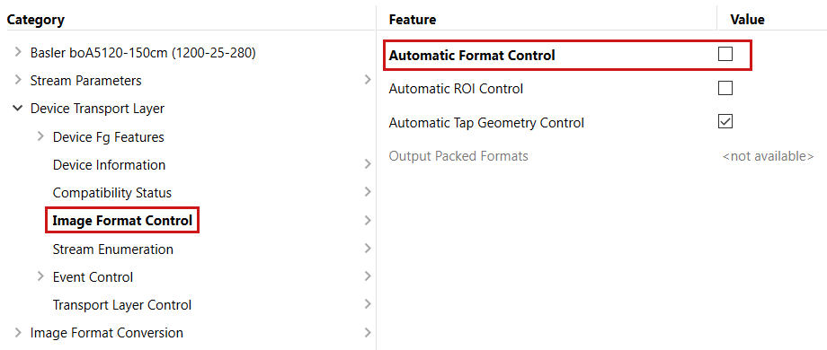 pylon Viewer: Setting Automatic Format Control