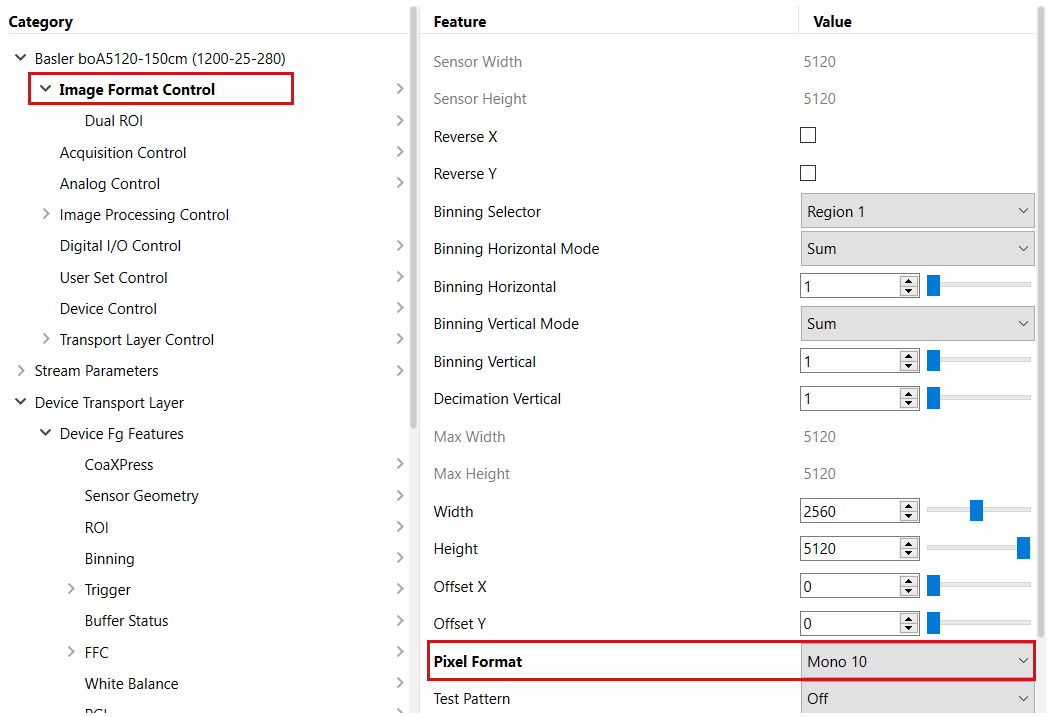 pylon Viewer: Setting Pixel Format