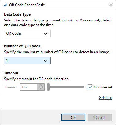 QR Code Reader Basic vTool Settings