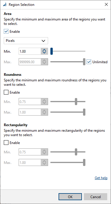 Region Selection vTool Settings