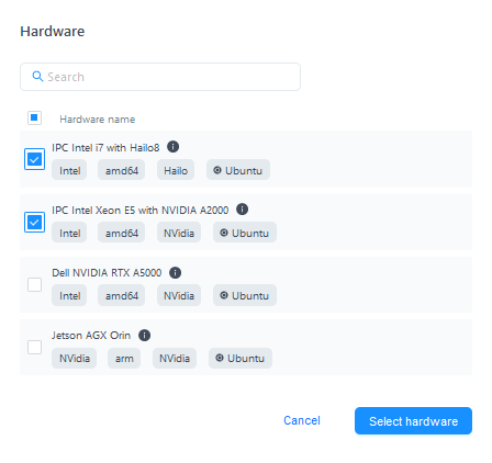 Select Hardware Dialog