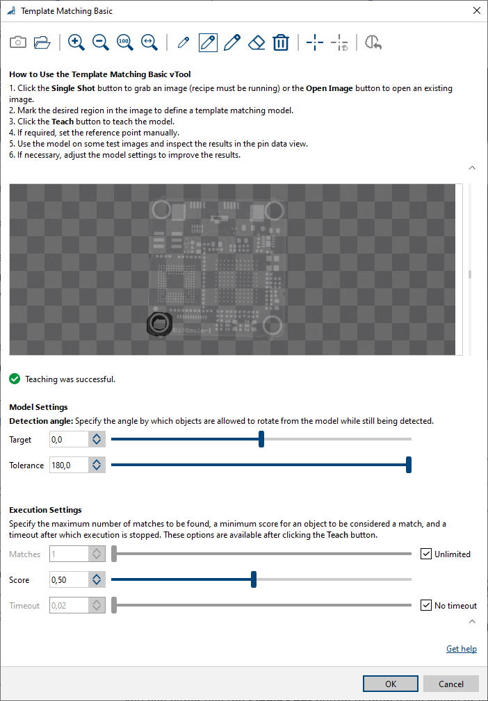 Template Matching Basic vTool Settings