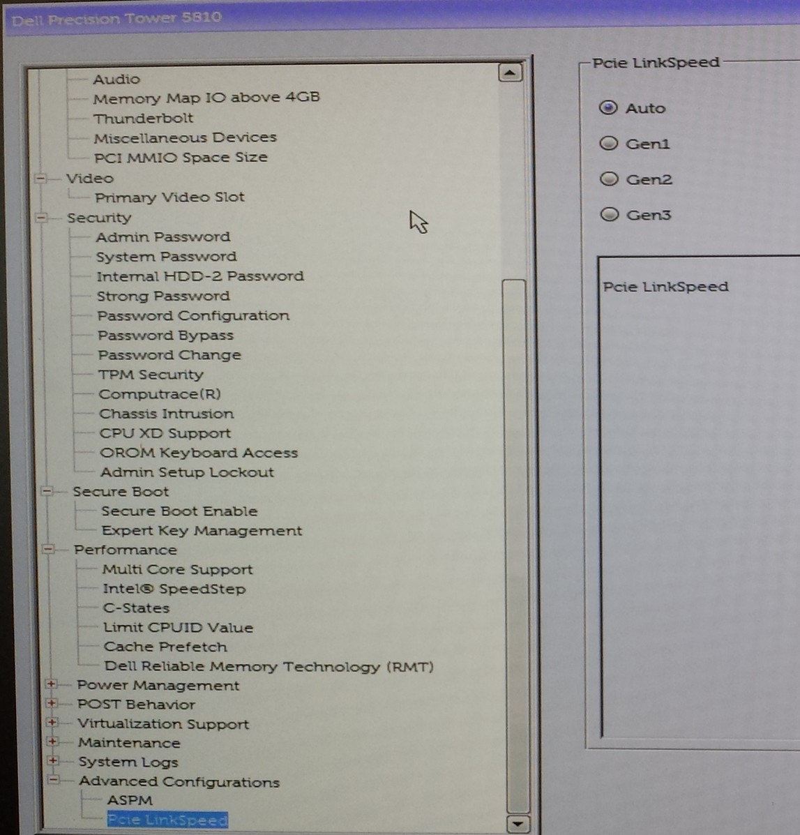 PCIe LinkSpeed Settings in BIOS