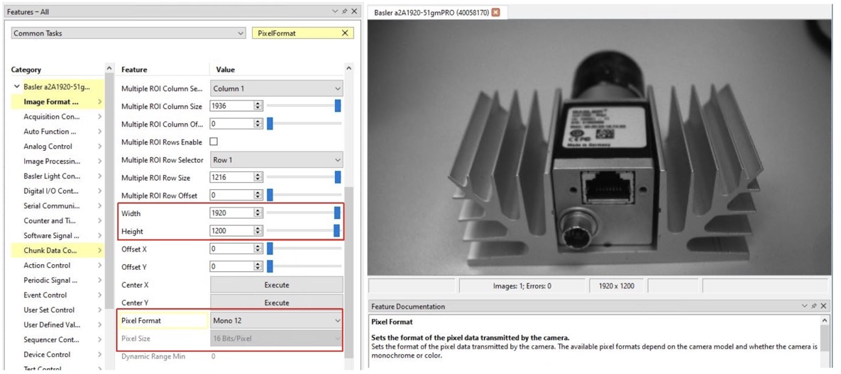 Settings in pylon Viewer