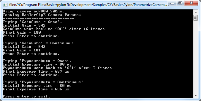 ParametrizeCamera_AutoFunctions Sample Code