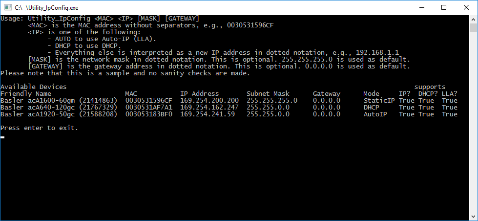 Utility_IpConfig Sample Code